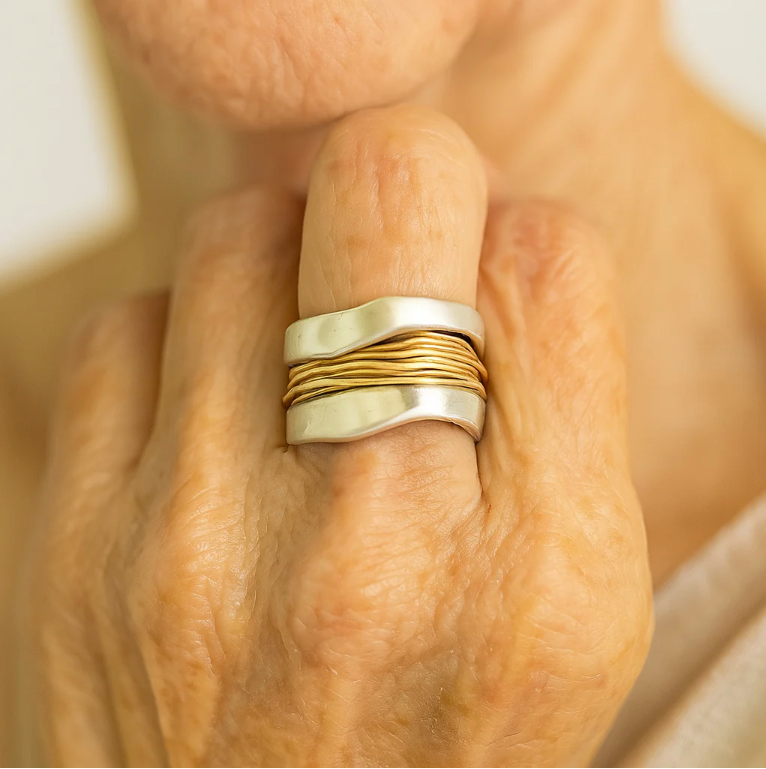 Silver Golden Threads Ring