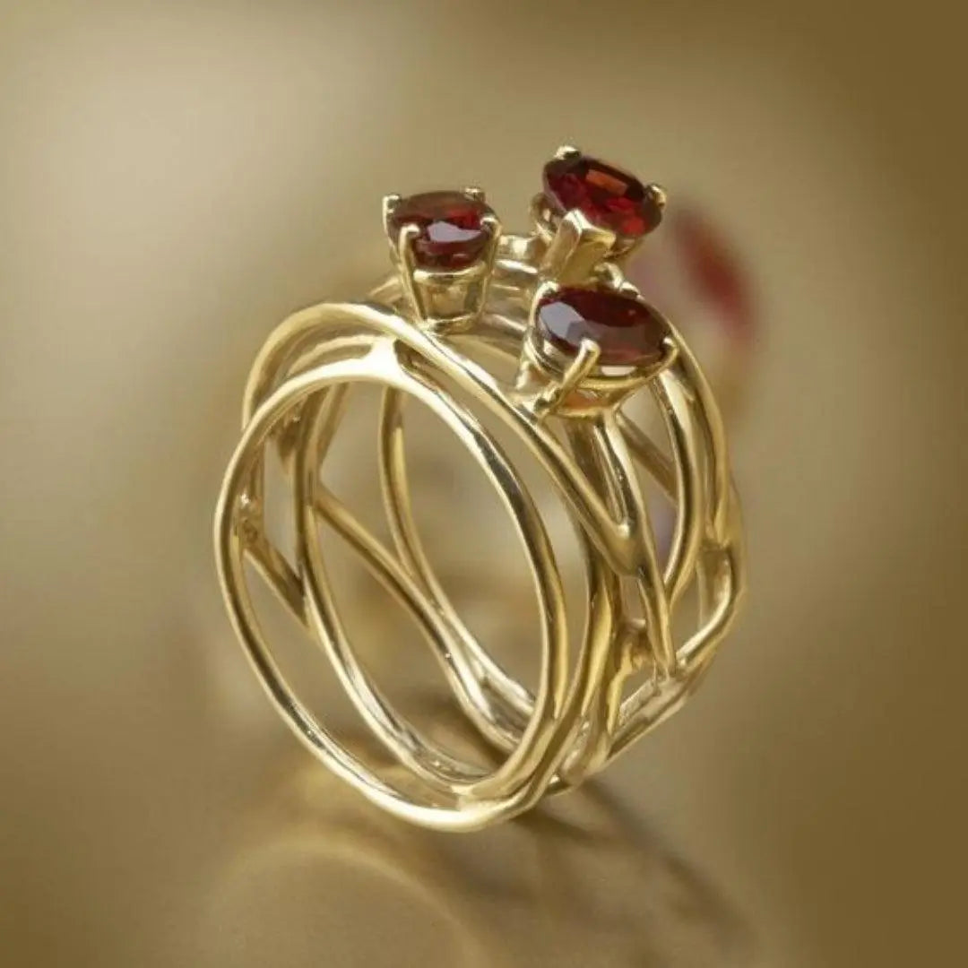 Vintage Red Zirconia Golden Thin Ring