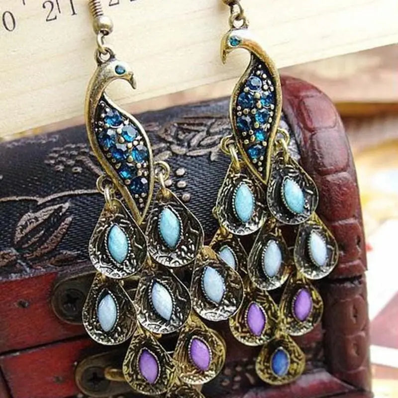 Peacock Earrings Vintage Crystals