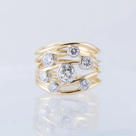 Golden multi-layer ring with vintage crystals