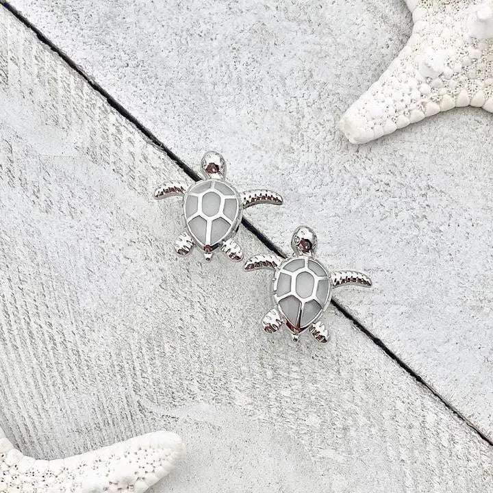 Opal and Silver Sea Turtle Earrings
