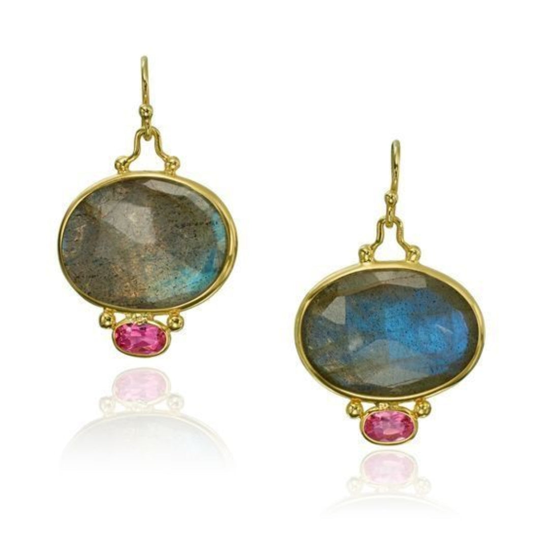 Vintage earrings with red and blue zirconia stones